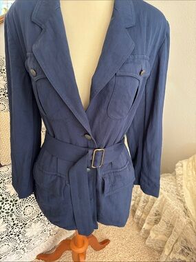Tailored Navy Belted Women's Blazer Jacket